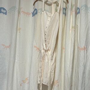 Women's Silk Belted Cream Mini Criss Cross Back Mini Dress L